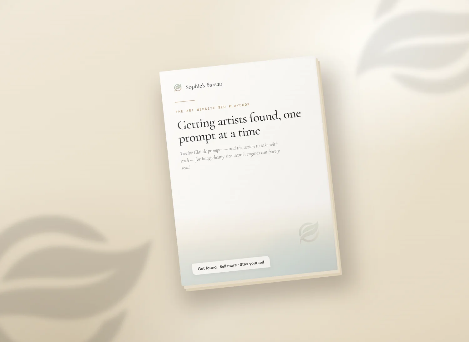 The Art Website SEO Playbook cover, twelve Claude prompts with the action and reasoning behind each.