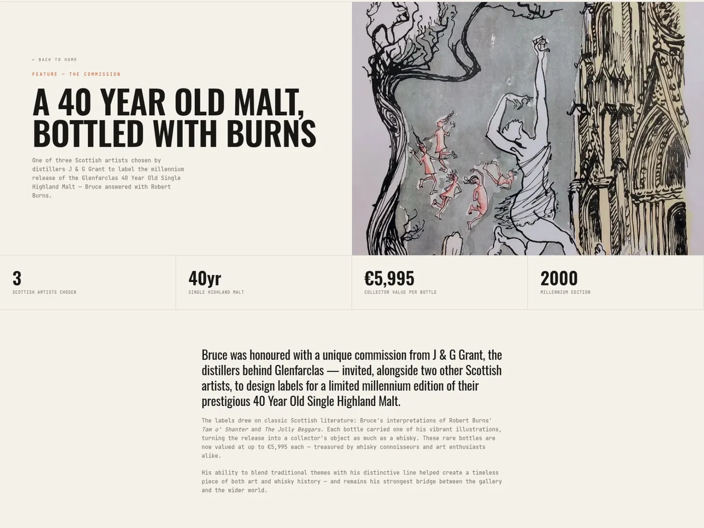 The feature page for Bruce Thomson's Glenfarclas 40 Year Old whisky commission.
