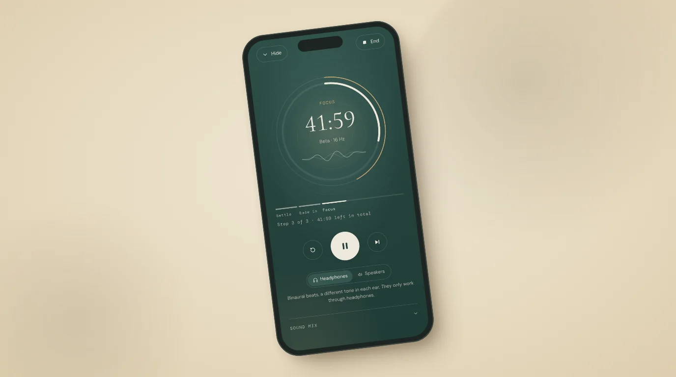 The Deep Hours player on a phone, partway through the focus stage of a Deep work session.