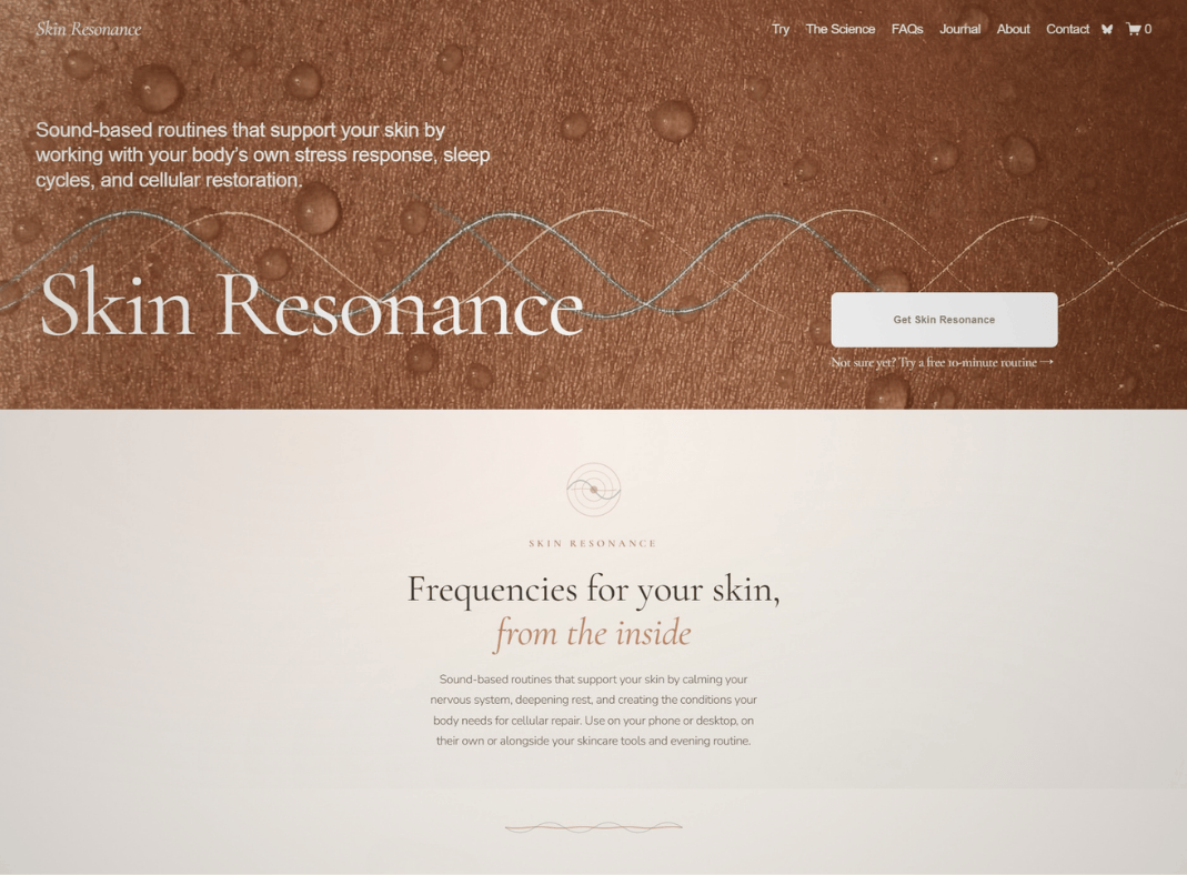 Homepage — clay hero, sound-wave overlay
