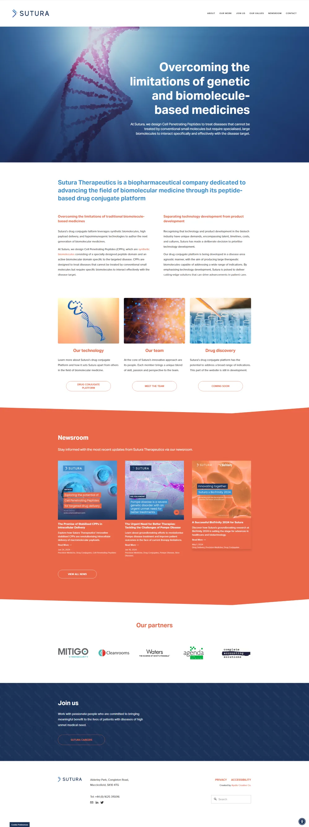 Full homepage scroll — hero, technology pillars, newsroom, partners, careers