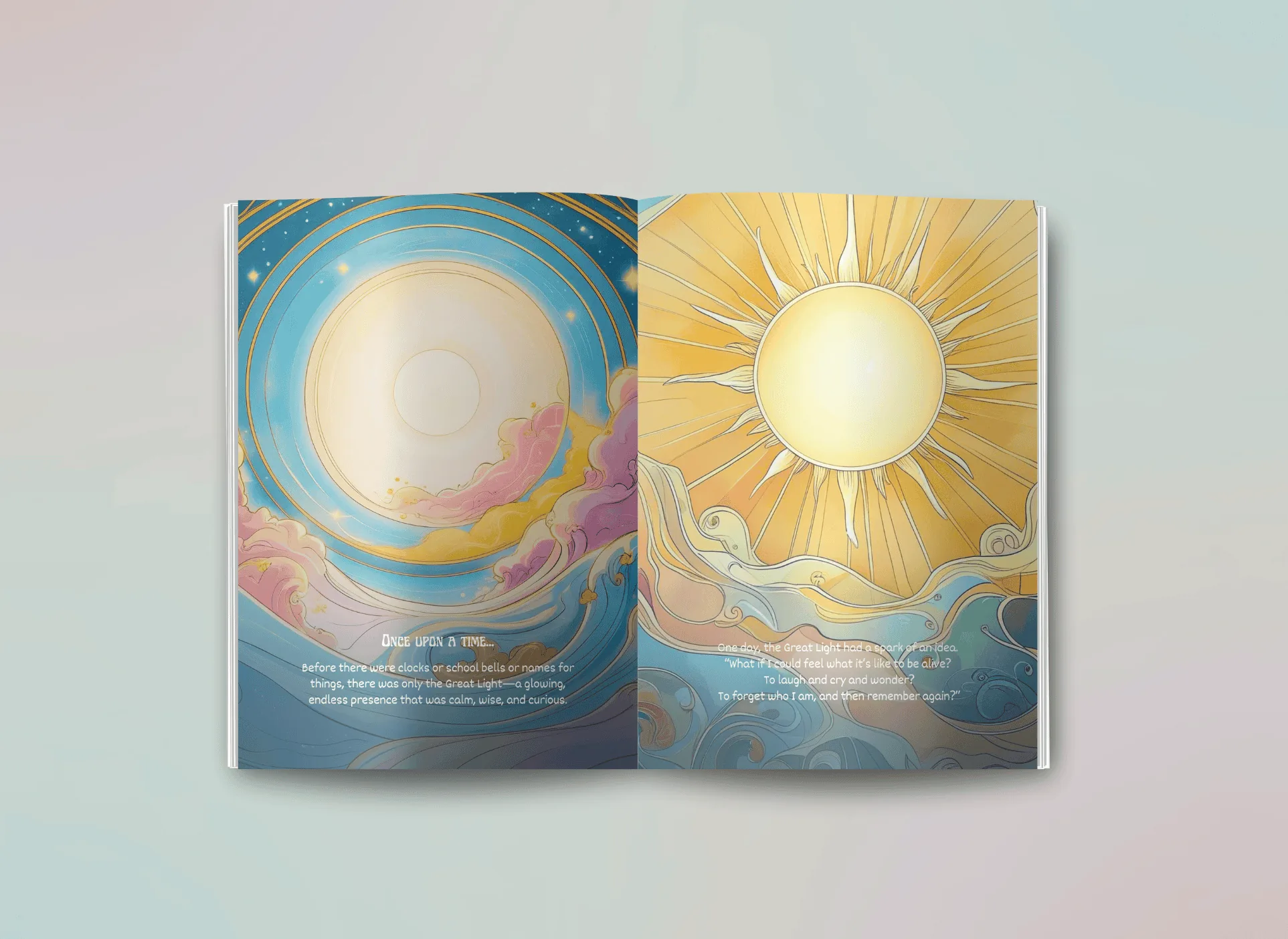 A spread from the story itself, drawn in the Art Nouveau style